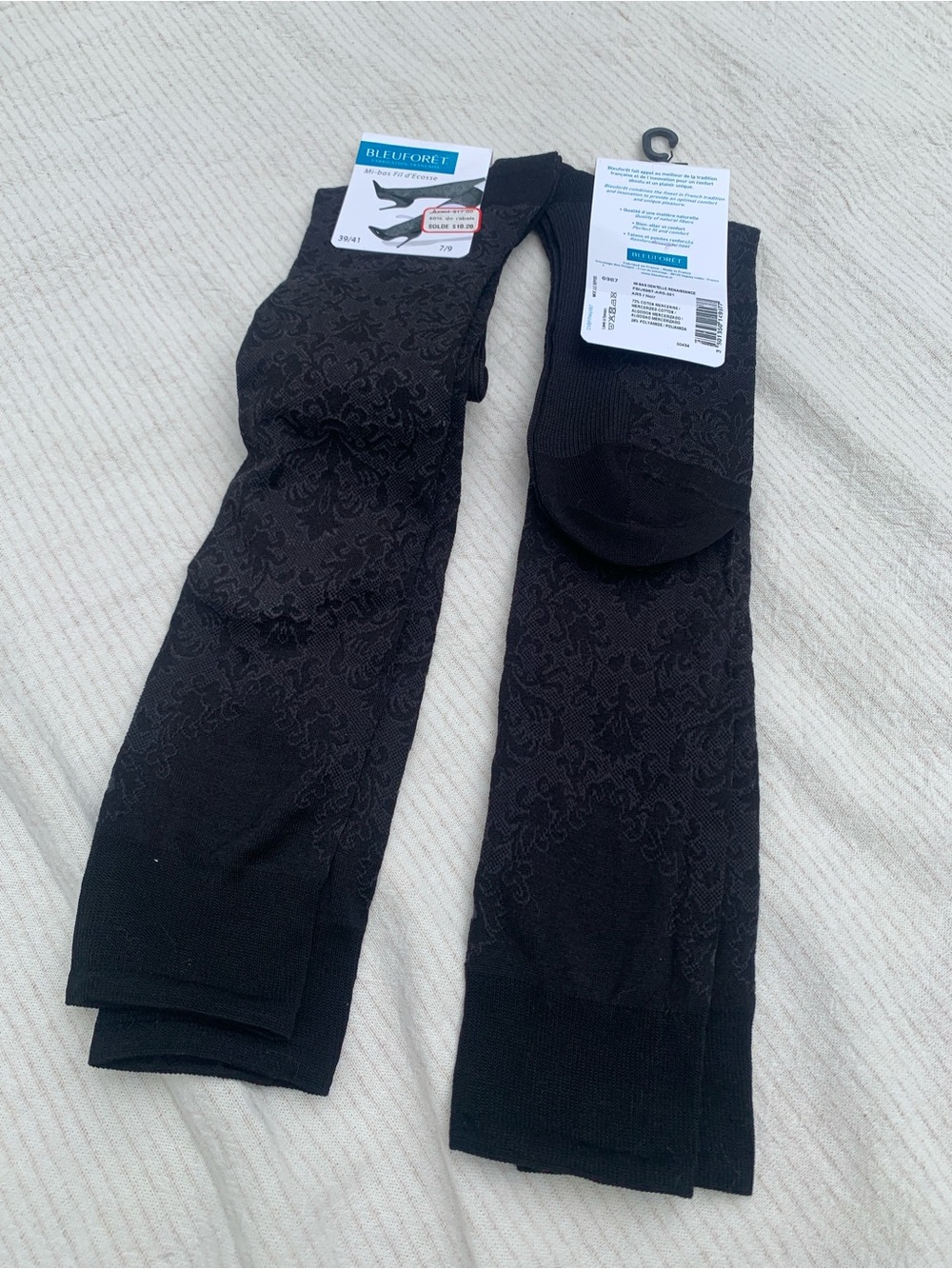 NWT Bleu Forêt Black Mercerized Cotton Knee-High Socks 39/41 (US 7/9)